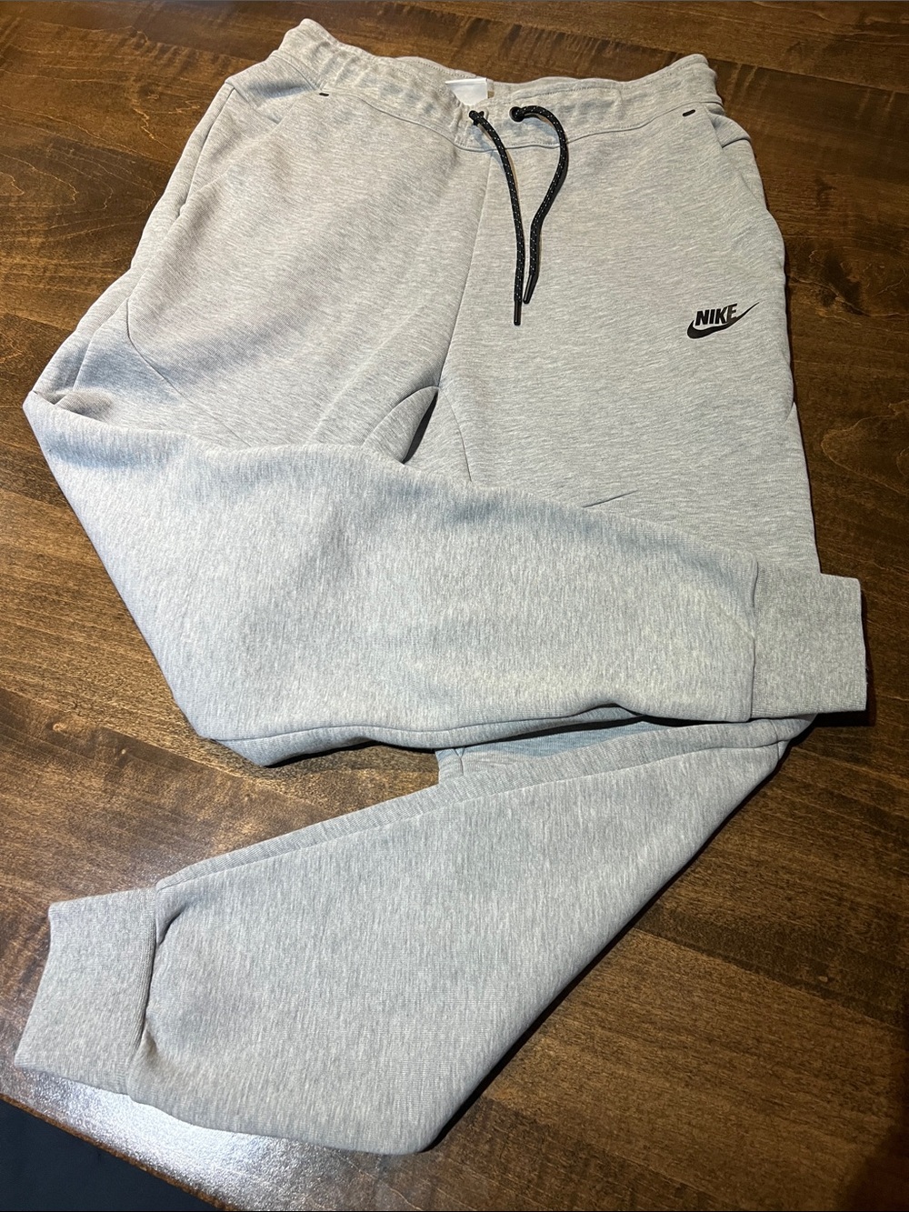 Nike Light Gray mens small tech Fleece Joggers with Black Drawcord